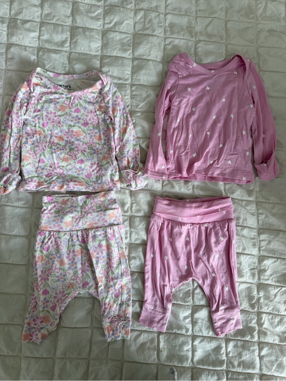 Carter's Pink Floral & Solid Light Pink Girls 4-Piece Pajama Set
